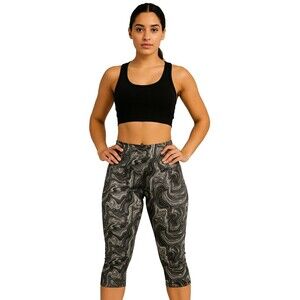Breezies Women’s Tummy-Smoothing Seamless Cropped Leggings – Black Swirl  Size M
